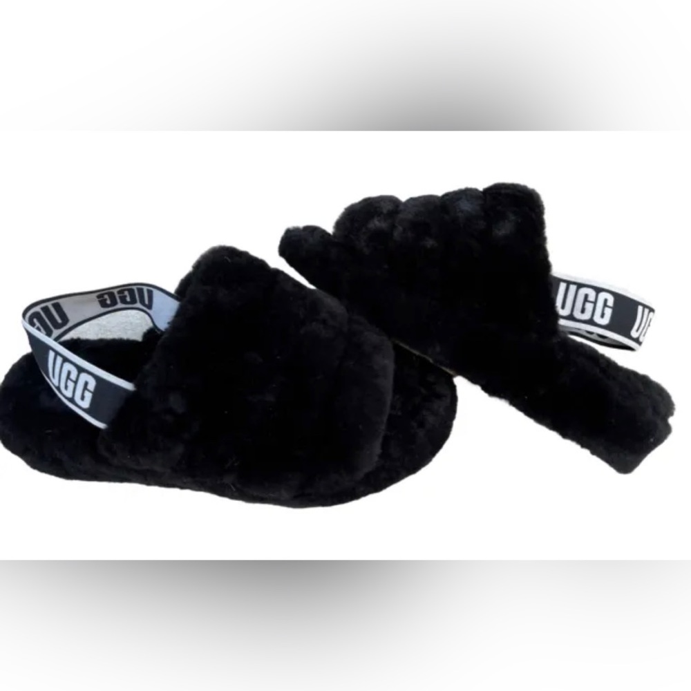 UGG Women's Black Fluff Yeah Shearling Slingback Slipper Shoes Size US 8